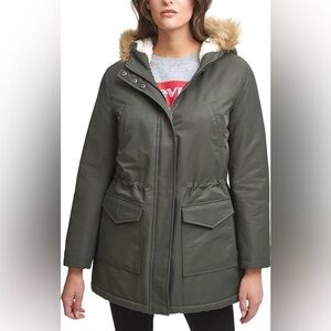 Levi's Sherpa Green Mid-length Performance Park Jacket Faux Fur Collar 3X NWT